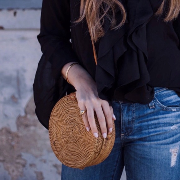 Handbags - Woven Straw Rattan Circle Round Bag